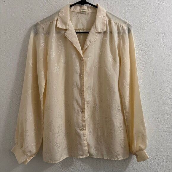 Vintage Union Made Floral Cream Satin Button Down Shirt M - Picture 1 of 6